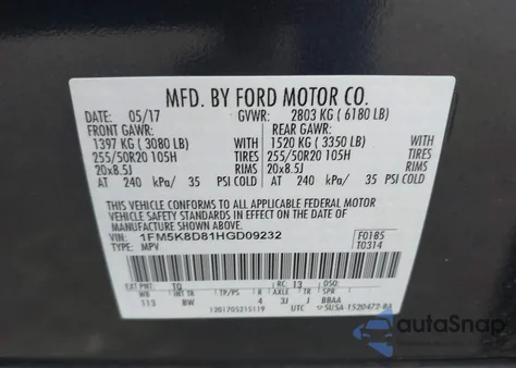 2017 Ford Explorer Xlt from USA, damaged, VIN 1FM5K8D81HGD09232